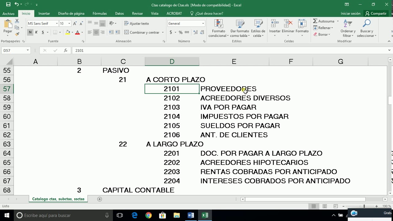 catalogo de cuentas de una empresa de servicios